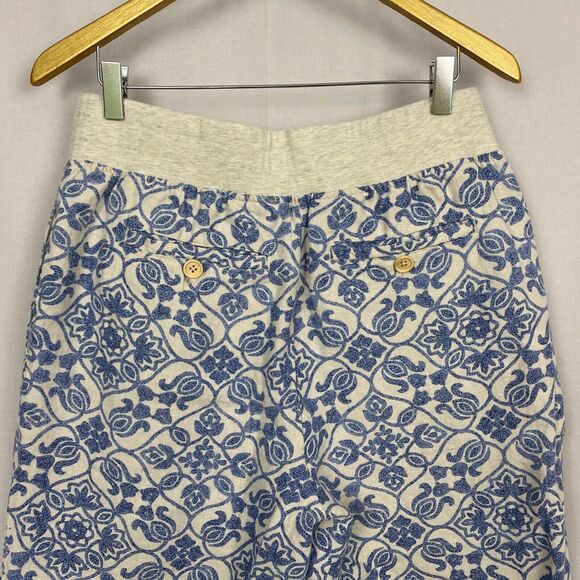 Soft Surroundings 100% Linen Pants Womens Medium Wide Leg Crop Blue Floral 31x26 - Picture 4 of 13